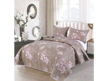 40874 bavlneny prehoz pres postel na dvojluzko s 2 povlaky na polstare hnede ruze