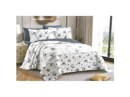 40847 bavlneny prehoz pres postel na dvojluzko s 2 povlaky na polstare modre kviti