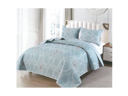 40862 bavlneny prehoz pres postel na dvojluzko s 2 povlaky na polstare modry ornament