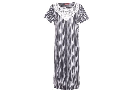 Noční košile  Žíhaná s krajkou - šedá (Velikost 2XL)