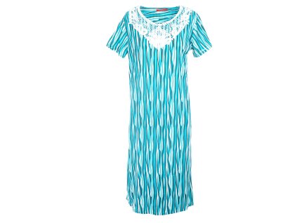 Noční košile  Žíhaná s krajkou - tyrkysová (Velikost 2XL)