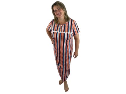 Sale-Dlouhá noční košile s krátkým rukávkem kostička oranžová (Velikost 2XL)