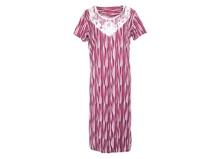 Noční košile  Žíhaná s krajkou - červená (Velikost 2XL)