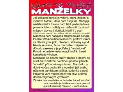 Certifikát - Návod na použití manželky