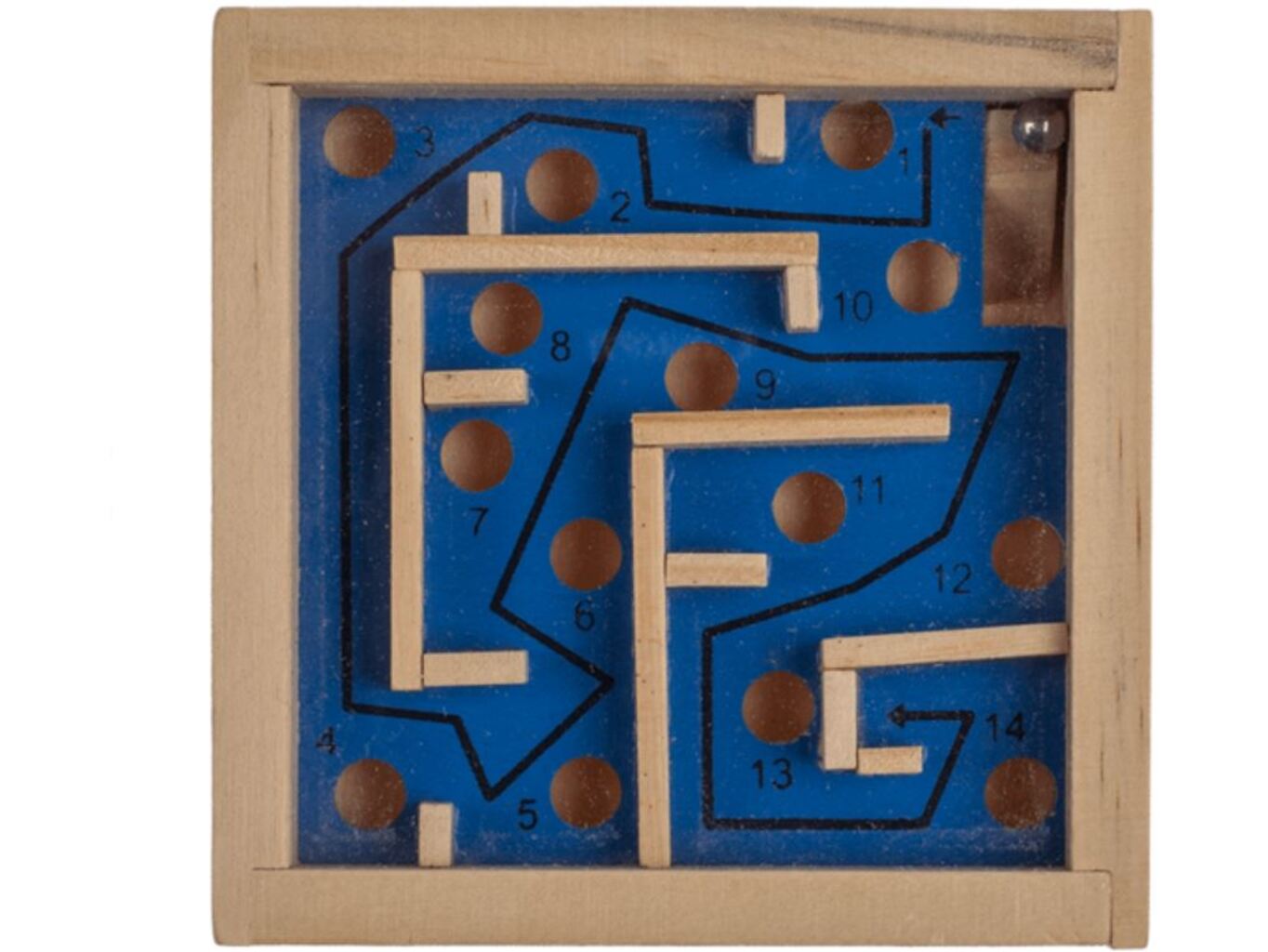 Dřevěný mini motorický labyrint s kuličkou Barva: Modrá