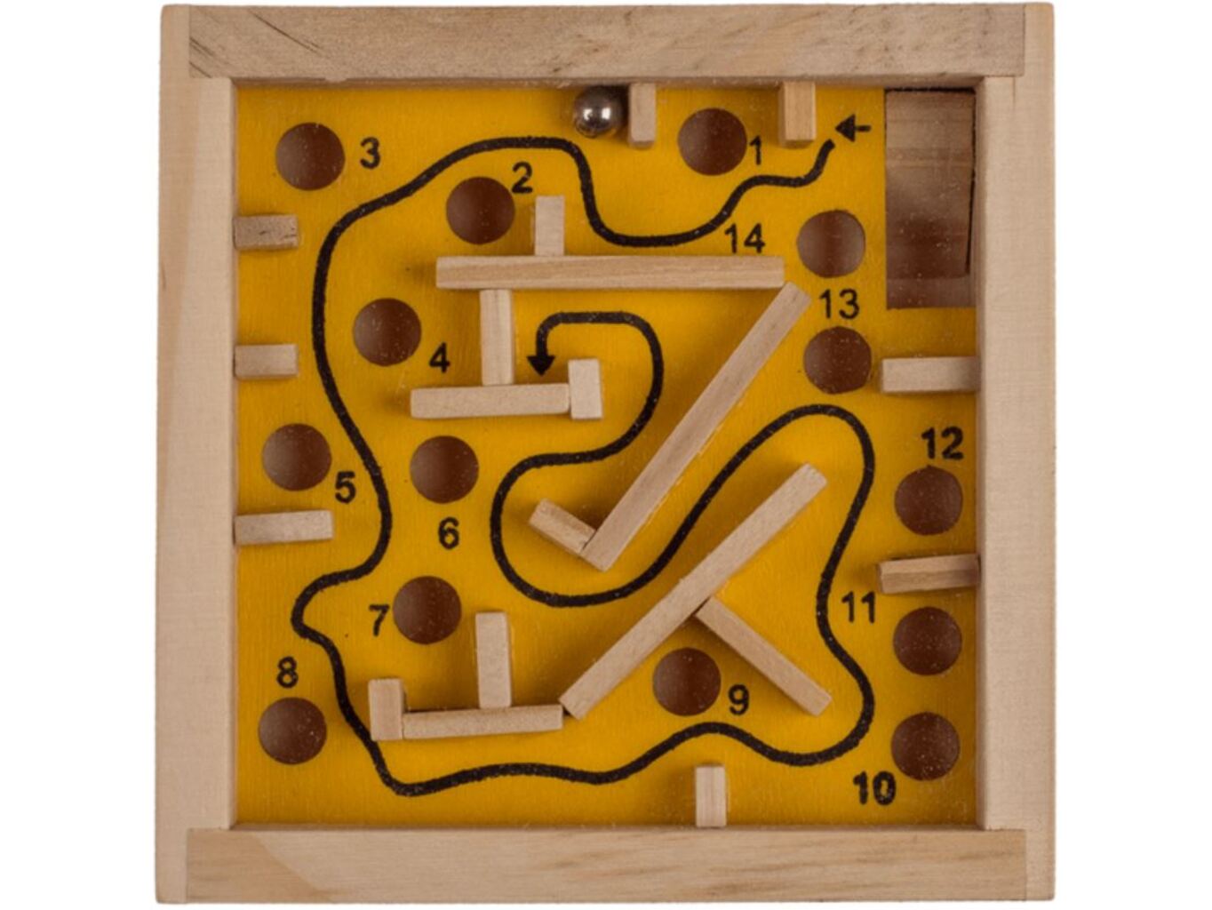 Dřevěný mini motorický labyrint s kuličkou Barva: Žlutá