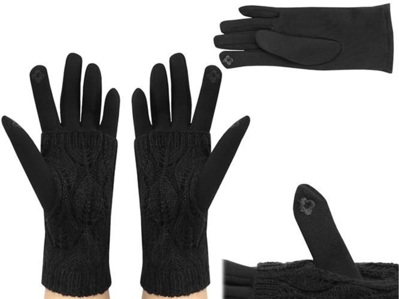 Zimní rukavice na dotykové displeje 2v1 Černé