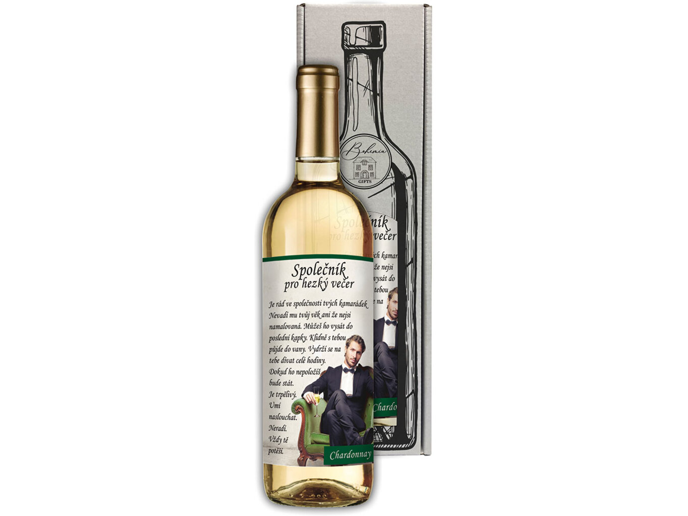 Bohemia Gifts Dárkové bílé víno 0,75 l Chardonnay – Společník pro hezký večer