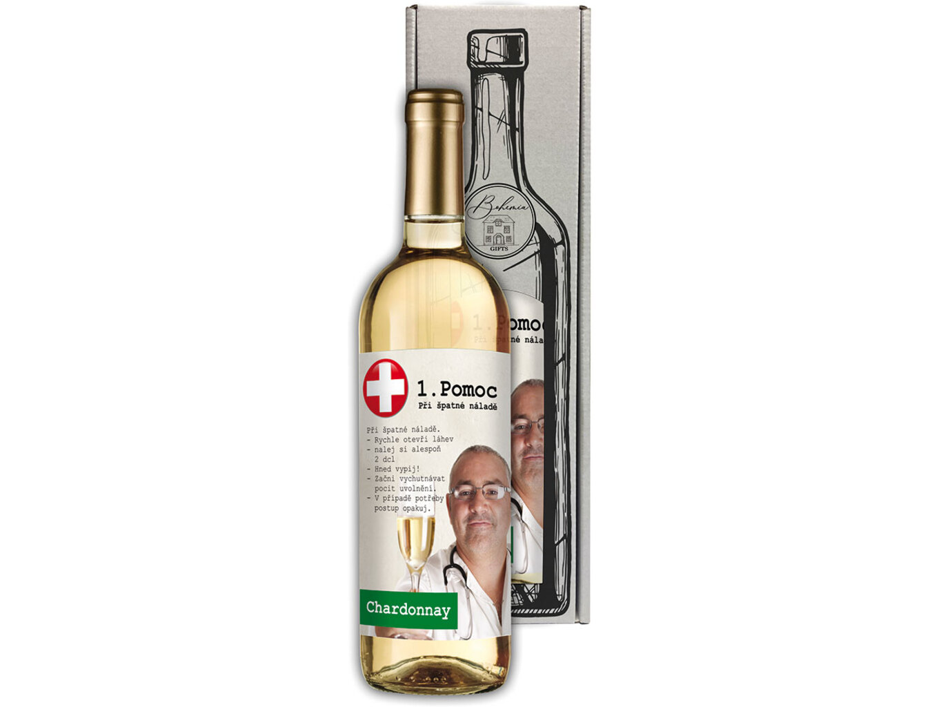 Bohemia Gifts Dárkové bílé víno 0,75 l Chardonnay – První pomoc