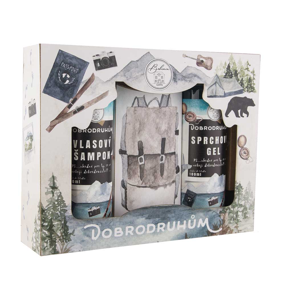 Bohemia Gifts Kosmetická sada Dobrodruhům - vlasový šampon 100 ml, toaletní mýdlo 100 g, sprchový gel 100 ml