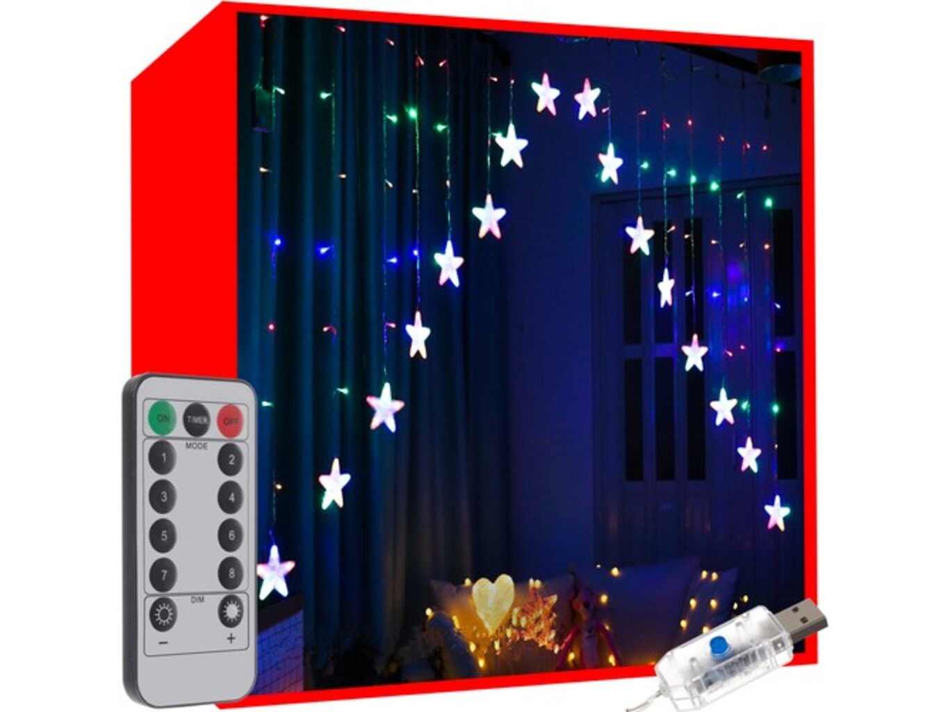 USB Světelný závěs 136 LED - multicolor