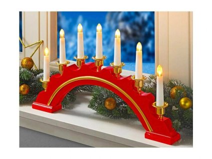 9049 vanocni dreveny svicen ve tvaru oblouku cervena 7 svicek tepla bila