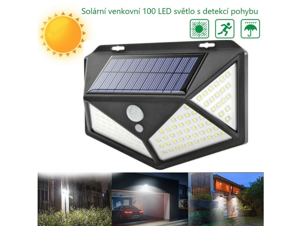 Venkovní solární světlo 100LED se senzorem pohybu