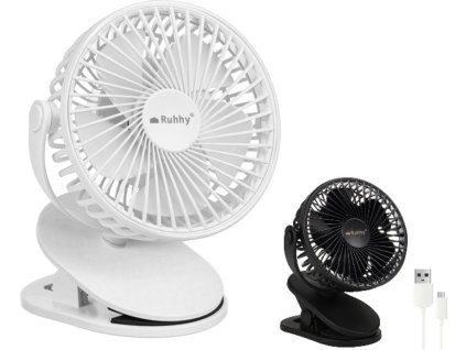 Ventilátor s klipem USB, 1200 mAh, USB-C (Barva Bílá)