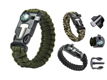 Náramek přežití Paracord 5 v 1 (Barva Army)