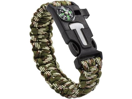 Náramek přežití Paracord 5 v 1 (Barva Army)