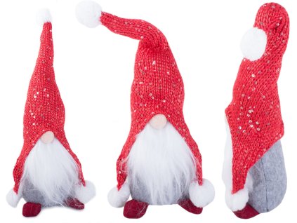 Vánoční dekorace skřítek s pletenou čepičkou 30cm (Barva Červená)
