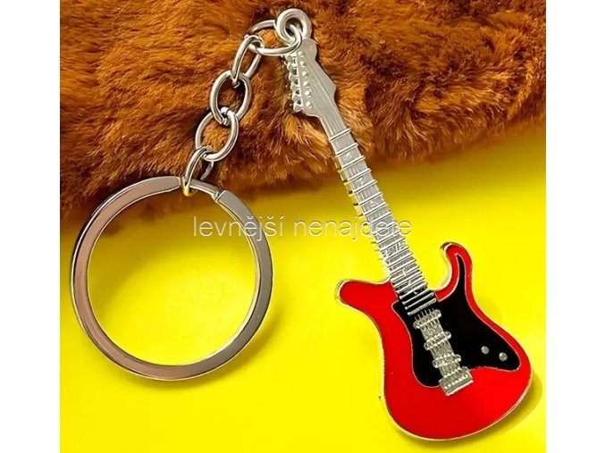 Přívěsek na klíček kytara červená
