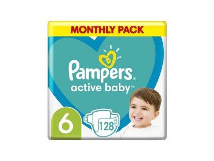 Pampers Active baby 6 XL (13–18 kg) 128 ks - měsíční balení