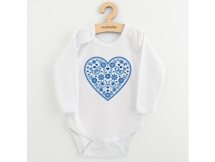 Dětské body s potiskem New Baby Lidový vzor modré srdíčko - vel. 62 (3-6m)