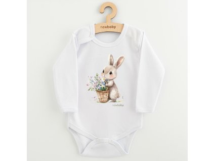 Dětské body s potiskem New Baby Králíček s květinkami - vel. 86 (12-18m)