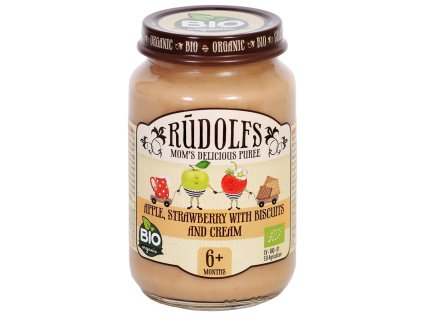 Rudolfs BIO Jablko, jahody, sušenky, smetana 190 g
