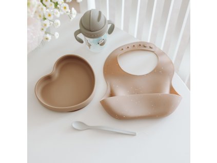 canpol babies silikonovy bryndak s kapsou dots bezovy