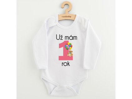 Body s potiskem New Baby Už mám 1 rok růžové - vel. 80 (9-12m)