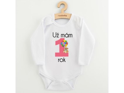Body s potiskem New Baby Už mám 1 rok růžové - vel. 86 (12-18m)