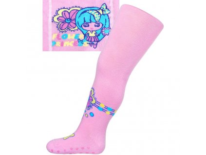 Bavlněné punčocháčky New Baby s ABS světle růžové flower princess - vel. 104 (3-4r)