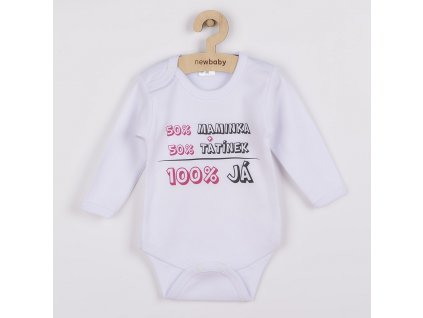 Body s potiskem New Baby 50% MAMINKA + 50% TATÍNEK - 100% JÁ růžové - vel. 68 (4-6m)
