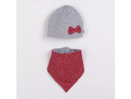 Kojenecká čepička s šátkem na krk New Baby Missy šedo-červená - vel. 80 (9-12m)