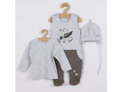 3-dílná bavlněná dětská souprava Koala Birdy šedá - vel. 80 (9-12m)