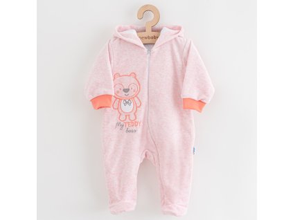 Kojenecký semiškový overal s kapucí New Baby Sweetheart růžový - vel. 74 (6-9m)