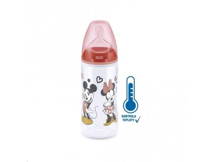 Kojenecká láhev na učení NUK Disney Mickey s kontrolou teploty 300 ml červená