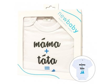 Body s potiskem New Baby máma plus táta rovná se JÁ - dárkové balení - vel. 50