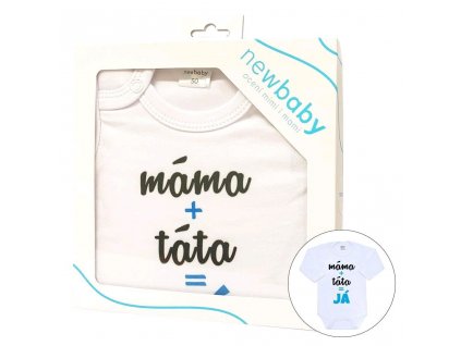 Body s potiskem New Baby máma plus táta rovná se JÁ - dárkové balení - vel. 56 (0-3m)