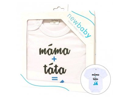 Body s potiskem New Baby máma plus táta rovná se JÁ - dárkové balení - vel. 68 (4-6m)