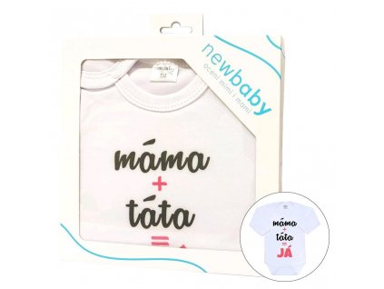 Body s potiskem New Baby máma plus táta rovná se JÁ - dárkové balení - vel. 68 (4-6m)