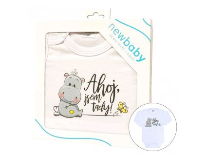 Body s potiskem New Baby Ahoj, jsem tady! - dárkové balení - vel. 86 (12-18m)