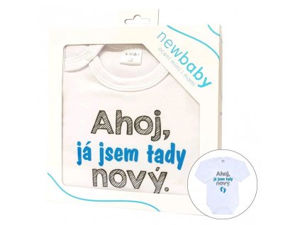 Body s potiskem New Baby Ahoj, já jsem tady nový - dárkové balení - vel. 56 (0-3m)