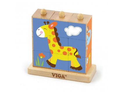 Dřevěné puzzle kostky na stojánku Viga Zoo