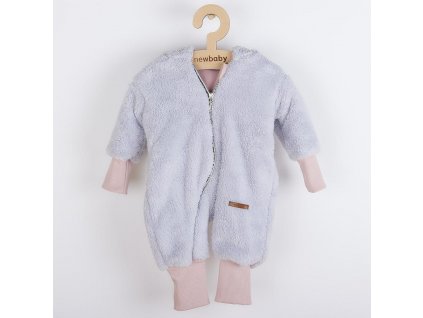 Luxusní dětský zimní overal New Baby Teddy bear šedo růžový - vel. 62 (3-6m)