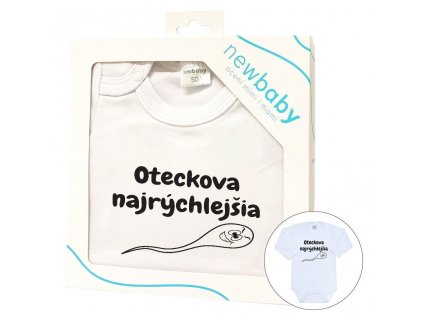 Body s potiskem New Baby Oteckova najrýchlejšia - darčekové balenie - vel. 74 (6-9m)