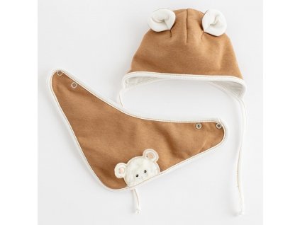 Jarní kojenecká čepička s šátkem na krk New Baby Sebastian hnědá - vel. 62 (3-6m)