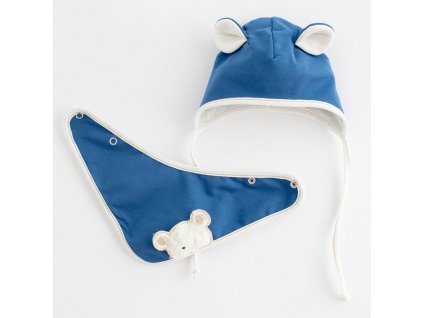Jarní kojenecká čepička s šátkem na krk New Baby Sebastian modrá - vel. 80 (9-12m)