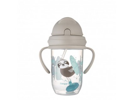 canpol babies nevylevaci hrnecek se slamkou a zavazim exotic animals 270ml sedy