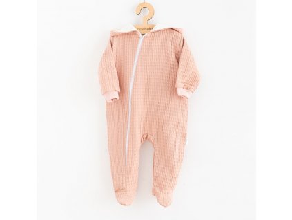 Kojenecký mušelínový overal s kapucí New Baby Comfort clothes růžová - vel. 74 (6-9m)
