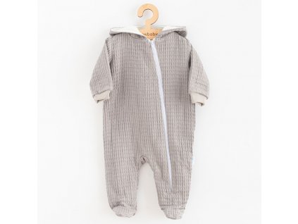 Kojenecký mušelínový overal s kapucí New Baby Comfort clothes šedá - vel. 80 (9-12m)