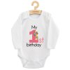 Dětské body s potiskem New Baby My first birthday pink - vel. 80 (9-12m)